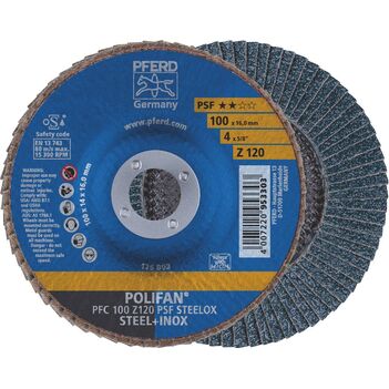Flap Disc Polifan 100mm 4" 120g Gp Zirconia Inox Pferd 67769100 Pack Of 5