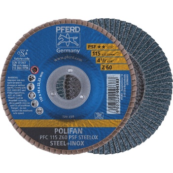 Polifan Flap Disc 115mm 4.5'' 60G GP Inox Zirconia Pferd 67770116 Pack of 5