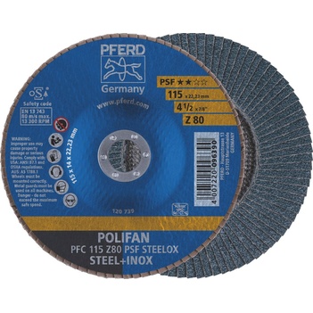Polifan Flap Disc 115mm 4.5'' 80G GP Inox Zirconia Pferd 67770118 Pack of 5