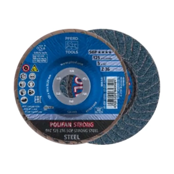 Polifan Flap Discs PFC 125 x 22.23mm Conical Z36 Zirconia SGP Strong Steel Pferd 67788025-5 Pack of 5
