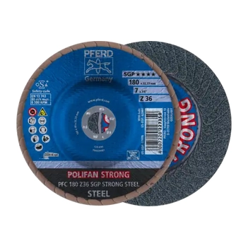 POLIFAN STRONG Flap Disc PFC 180 x 22.23 mm conical Z36 SGP STEEL for steel 67788080