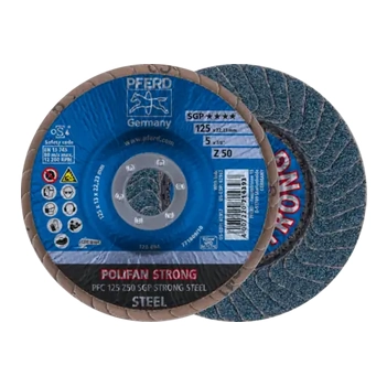 Polifan Flap Disc PFC 125 x 22.23mm Conical Z50 Zirconia SGP Strong Steel Pferd 67788125-5 Pack of 5