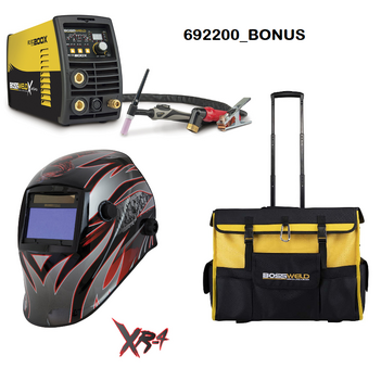 Tig Welder 200X AC/DC With XR-4 Welding Helmet and Welders Roller Bag Bossweld 692200_BONUS