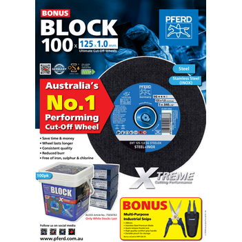 Cut-Off Wheels 125mm x 1mm Bonus 1x Multipurpose Industrial Snippers Pferd 75650763 Pack of 100