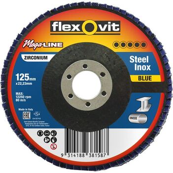 Zirconia Inox Angled Flap Disc 125mm 60Grit Flexovit Megaline 78072761221 Each