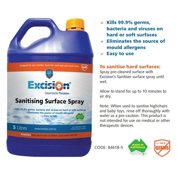Sanitiser Surface Spray 5 Litres 70% Alcohol Excision 84618-5