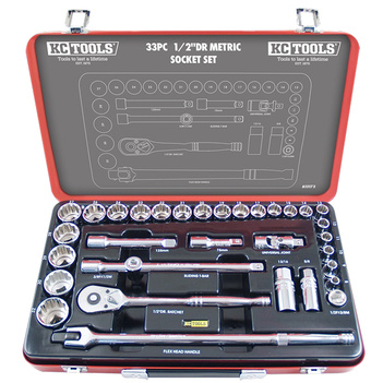 Drive Metric Socket Set 33 Pieces 1/2" KC Tools A13173