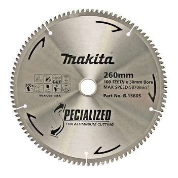 Aluminium TCT Saw Blade 260mm x 30/25.4mm x 100T Makita B-15665