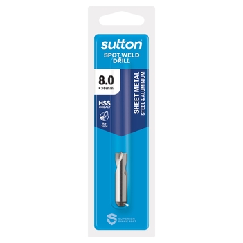Drill D204 Spot Weld HSS-Cobalt Swan Neck FLT Shank 8 x 8 x 38mm Sutton Tools D2040080