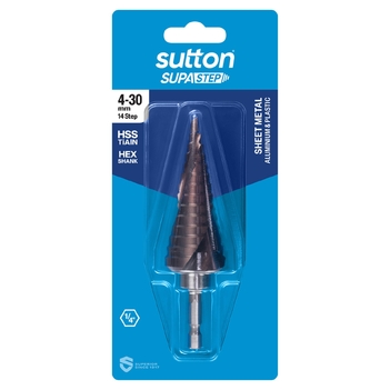 Drill D505 Step HSS-TiAIN SPR-FL Supastep 4-30mm 14-Step Sutton Tools D50543014
