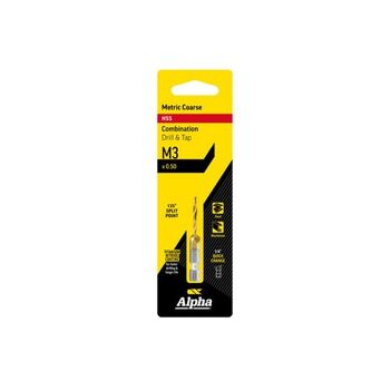 M3 x 0.5 HSS Combination Drill & Tap TiN Coated Alpha DTMC030