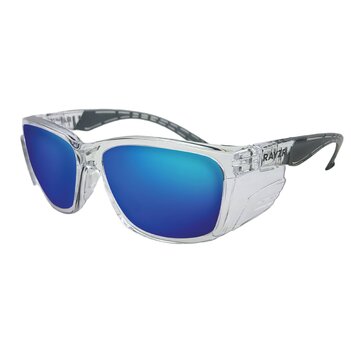 Rayzr Safety Glasses Clear Frame Blue Mirror Polarised ERZ360