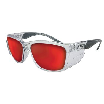 Rayzr Safety Glasses Clear Frame Red Mirror Polarised ERZ385