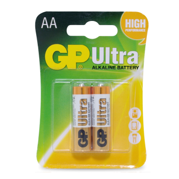 Battery Ultra Alkaline 1.5V AA Card of 2 Batteries GP15AUC2