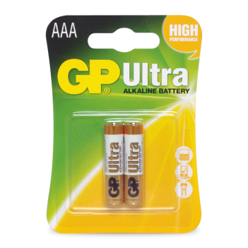 Ultra Alkaline Battery 1.5V AAA Size Extra Heavy Duty Card of 2 Batteries GP24AUC2