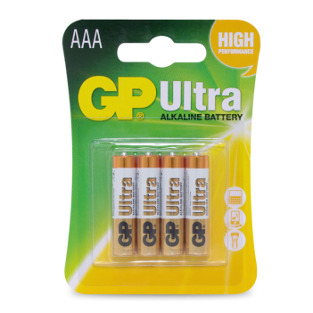Ultra Alkaline Battery 1.5V AAA Size Extra Heavy Duty Card of 4 Batteries GP24AUC4