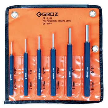 Groz Heavy Duty Pin Punch Set Hex Shank 6 Piece GZ-25612