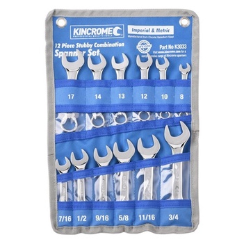 Stubby Combination Spanner Set 12 Piece Metric/Imperial Kincrome K3033