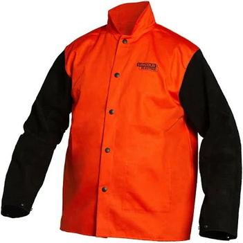 Welding Jacket Fire Resistant Bright Safety Orange with Leather Sleeves 2X Large K4690-2XL