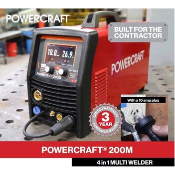 Powercraft® 200M Multi-Purpose 4 in1 Multi Welder MIG Stick TiG AC/DC with Bonus Helmet and Accessories Pack  K69074-1E
