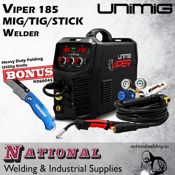Unimig Viper 185 MIG/TIG/STICK Welder KUMJRVM185_Bonus