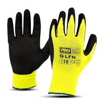 Hi-Vis Black Latex Yellow Nylon Foam Gloves Size10 Pro Choice LFN-10