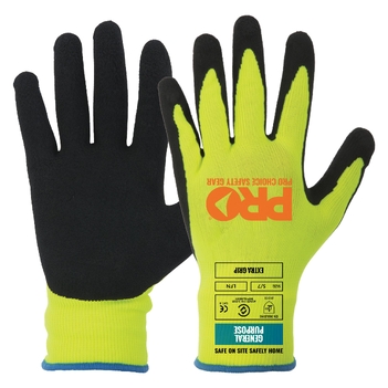 Hi-Vis Black Latex Yellow Nylon Foam Gloves Size11 Pro Choice LFN-11