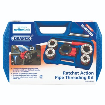 Draper Ratchet Pipe Thread Kit 1/2, 3/4, 1IN, 1-1/4 BSPT Sutton Tools M4550002