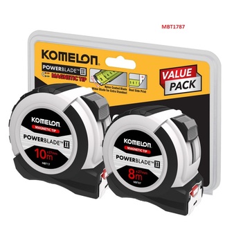 Powerblade II Tape measure with Magnetic Tip Twin pack 10m 8m Komelon MBT1787