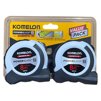Powerblade II Tape measure with Magnetic Tip Twin pack Both of 8 Metres Komelon MBT8787