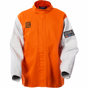 Proban High Visibility Orange 5XL Welding Jacket With Grain Leather Sleeves Elliots OPWJ30CS5XL