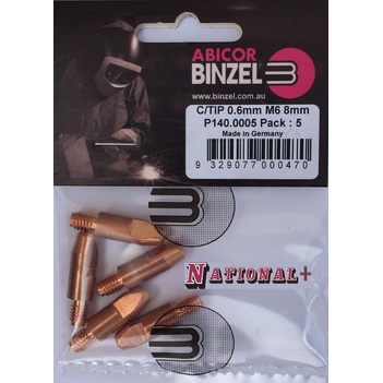 0.6mm Steel M6 8mm 28mm Binzel contact tip Pk:5 P140.0005