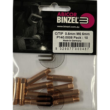 0.6mm Steel M6 6mm 25mm Binzel contact tip Pk:5 P140.0008