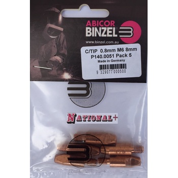 0.8mm Steel M6 8mm 28mm Binzel contact tip Pk: 5 P140.0051