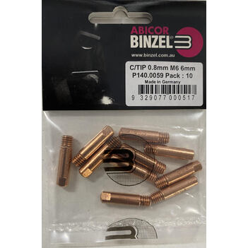 0.8mm Steel M6 6mm 25mm Binzel contact tip Pk: 10 P140.0059