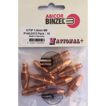 1.0mm Steel M8 10mm 30mm Binzel contact tip Pk:10 P140.0313