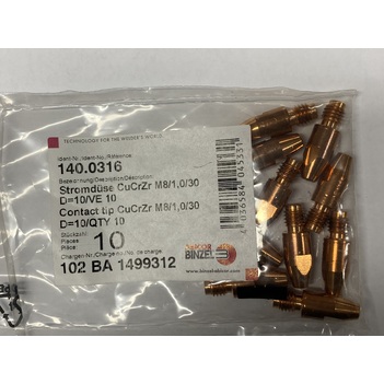 CuCrZr 1.0mm M8 CCZ Contact Tip Heavy Duty Binzel P140.0316 Pkt : 10