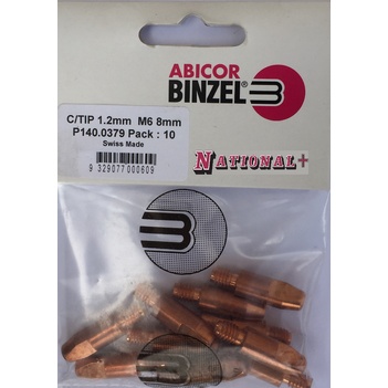 1.2mm Steel M6 8mm 28mm contact tip Binzel Pk:10 P140.0379