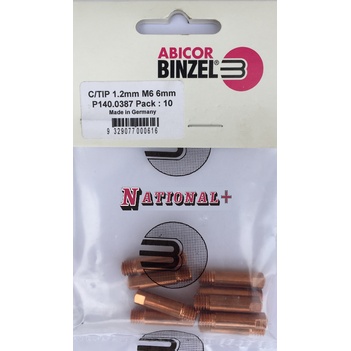 1.2mm Steel M6 6mm 25mm Binzel contact tip Pk:10 P140.0387