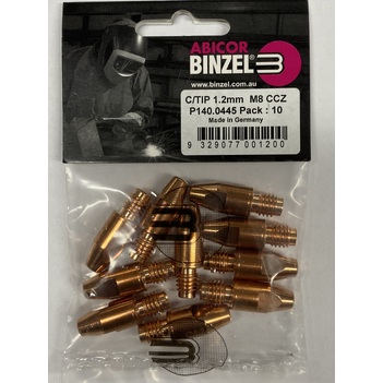 CuCrZr 1.2mm x M8 CCZ Contact Tip Heavy Duty Binzel P140.0445 Pkt : 10