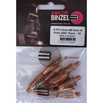 0.8mm Aluminium M6 8mm 28mm Binzel contact tip Pk:10 P141.0001