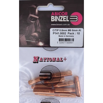 0.8mm Aluminium M6 6mm 25mm Binzel contact tip Pk:10 P141.0002