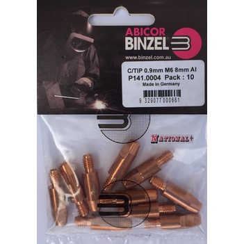 0.9mm Aluminium M6 8mm 28mm Binzel contact tip Pk:10 P141.0004