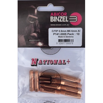 0.9mm Aluminium M6 6mm 25mm Binzel contact tip Pk:10 P141.0005