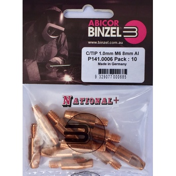 1.0mm Aluminium M6 8mm 28mm Binzel contact tip Pk:10 P141.0006
