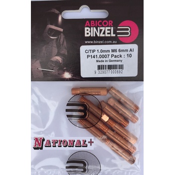 1.0mm Aluminium M6 6mm 25mm Binzel contact tip Pk:10 P141.0007