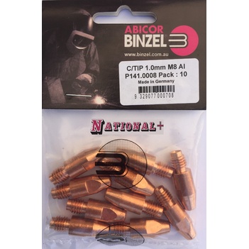 1.0mm Aluminium M8 10mm 30mm Binzel contact tip Pk:10 P141.0008