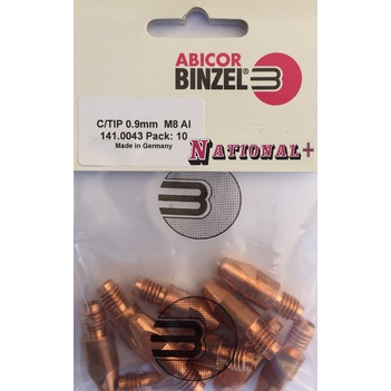 0.9mm Aluminium M8 10mm 30mm Binzel contact tip Pk:10 P141.0043