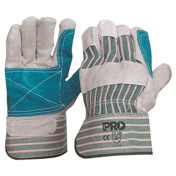 Green & Grey Striped Cotton / Leather Gloves Large Pro Choice R88FG Pack of 2