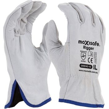 Medium Sized Rigger Gloves Full Cow Grain Leather Maxisafe GRB140-09